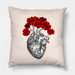 Cactus shape Heart, succulent heart and red flowers, Prickly Heart, succulent lover, Plant lover Pillow