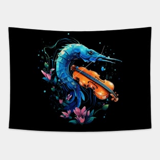 Blue Shrimp Playing Violin Tapestry