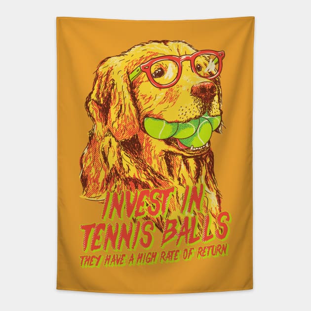 Good Boi Analytics - Invest in Tennis Balls | Funny Golden Retriever Business Plan Tapestry by anycolordesigns