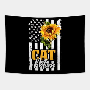 Flag American Cat Mom Tapestry