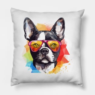 Boston Terrier wearing Sunglasses Pillow