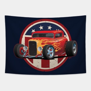 Vintage American 32 Hot Rod Coupe Car Illustration Tapestry