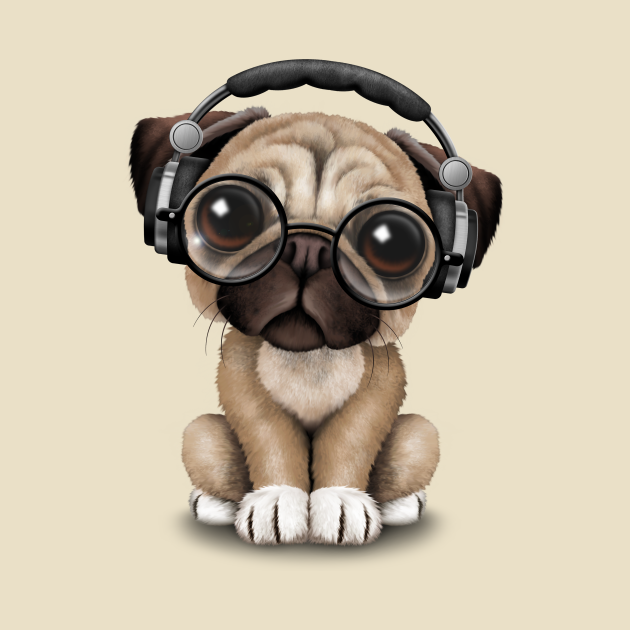 Disover Cute Pug Puppy Dj Wearing Headphones and Glasses - Pug Dog - T-Shirt