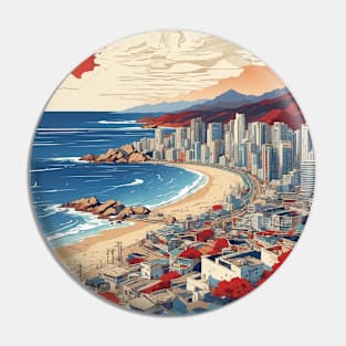 Busan South Korea Starry Night Travel Tourism Retro Vintage Art Pin