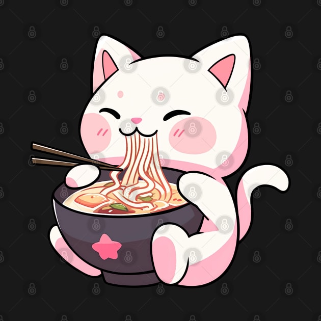 Cute Kawaii Cat eating Ramen - Anime Shirt by KAIGAME Art