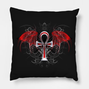 Gothic ankh with red wings Pillow