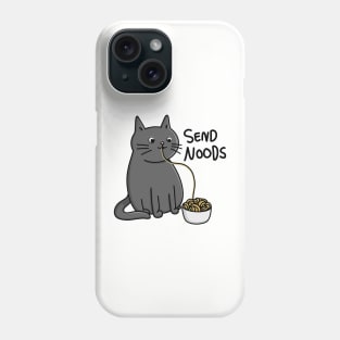 Cute funny cat eating noodles with Send Noods quote modern minimal cartoon Digital Illustration Phone Case