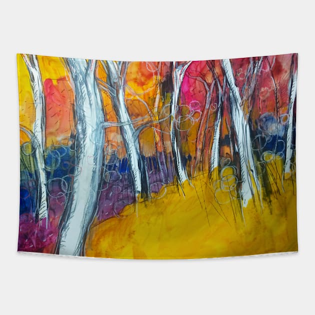 Games of light and color in the woods Tapestry by Andreuccetti Art