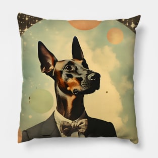 Doberman Dog Portrait in Suit Vintage Art Pillow