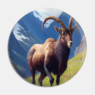 Siberian ibex Oil paint Pin