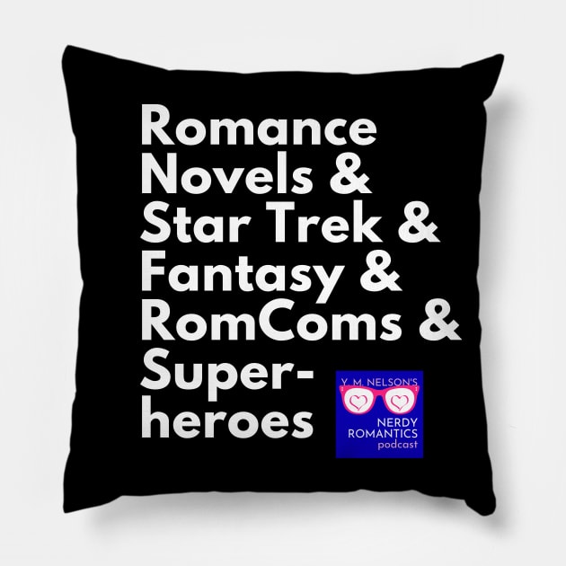 NRP Topic White Letters nerdy logo Pillow by Nerdy Romantics Fan Shop