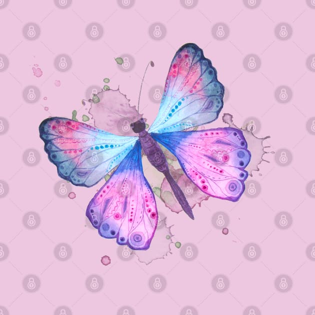 Butterfly Pink Blue Watercolors Nature Gift by TLSDesigns