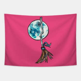 Blue Moon Witch's Broom Tapestry