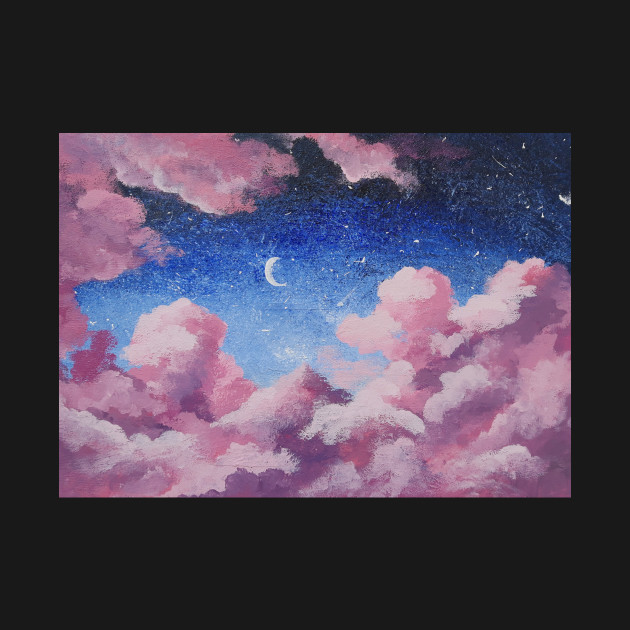 Galaxy Sky Pink Clouds Night Sky Moon Stars by Nevervand