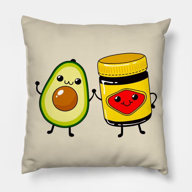 Vegemite and Avacado - Cute friends - Cute Vegetarian Spread - Australia Pillow by NOSSIKKO