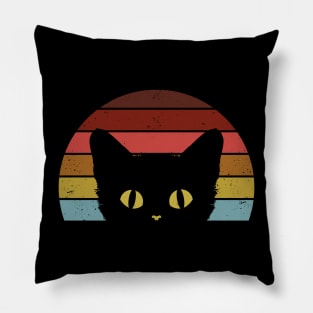 Retro Vintage Sunset Black Cat Funny Gift Pillow