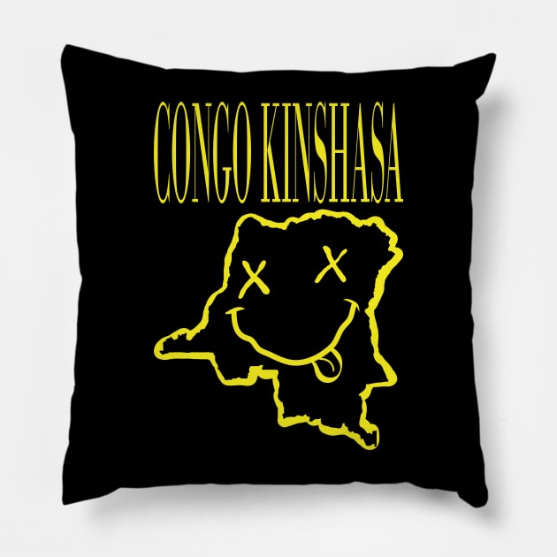 Vibrant Congo-Kinshasa x Eyes Happy Face: Unleash Your 90s Grunge Spirit! Pillow by pelagio