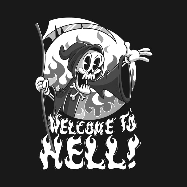 Vintage Grim Reaper Cartoon featuring Welcome to Hell by Juandamurai