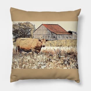 Red Roof and Cow 1-P Pillow