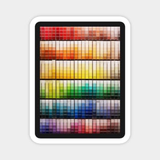 Colorful paint swatches ordered in rainbow order at the hardware store Magnet