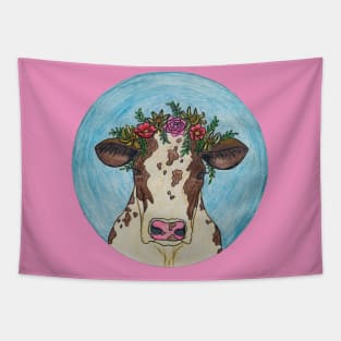 Bovine Wearing Flowers Tapestry