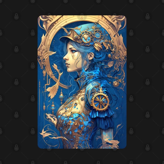 Steampunk Golden Blue Woman - A fusion of old and new technology by SMCLN