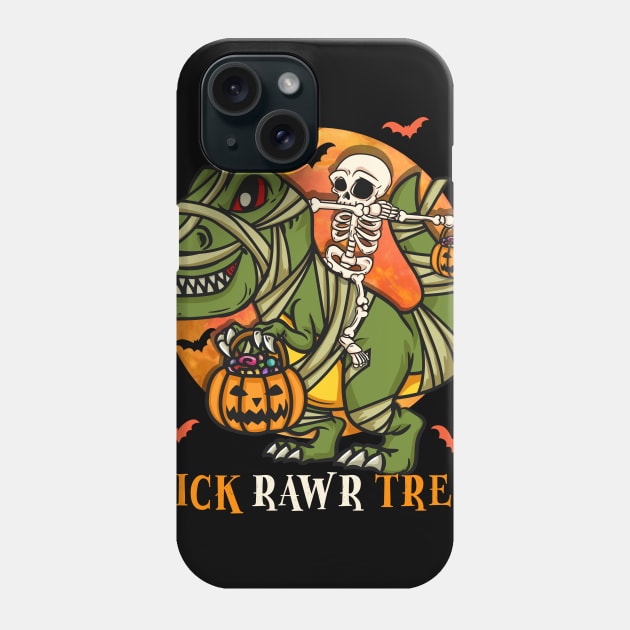 Spooky Trick RAWR Treat Skull Riding Ghost Rex Phone Case by biNutz