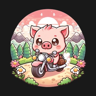 Happy Hog Riding Motorcycle T-Shirt