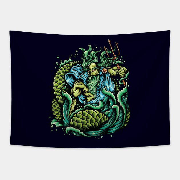 Poseidon Greek God Lord Of The Sea Tapestry by meowstudio