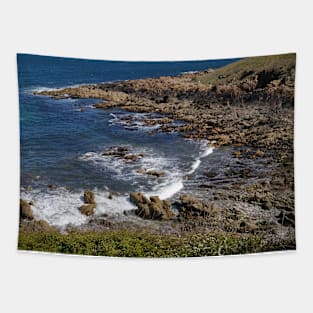 Waves breaking on the rocky shore of Coldingham Bay, Scotland Tapestry