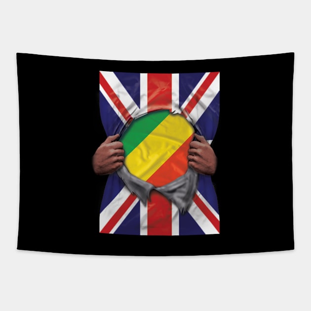 Republic Of The Congo Flag Great Britain Flag Ripped - Gift for Congon From Republic Of The Congo Tapestry by Country Flags