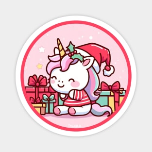 Cute Christmas Unicorn with Holly Magnet