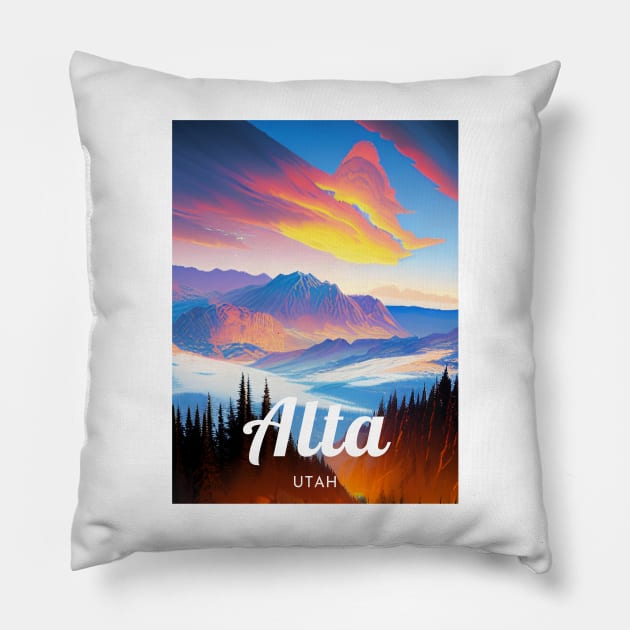 Alta Utah United States ski Pillow by UbunTo