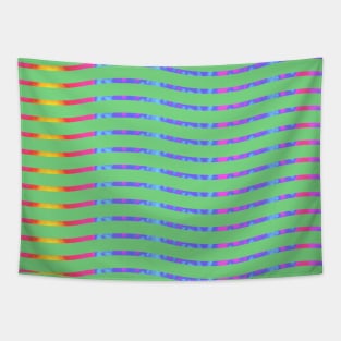 Wavy Lines Rainbow on Soft Green Tapestry