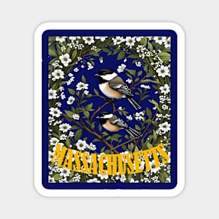 Massachusetts Black-capped Chickadee Bird And Mayflowers Magnet