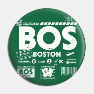 Vintage Boston BOS Airport Code Travel Day Retro Travel Tag Green Pin