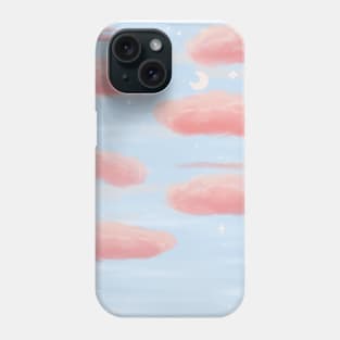 Aesthetic Pink fluffy clouds with stars Phone Case