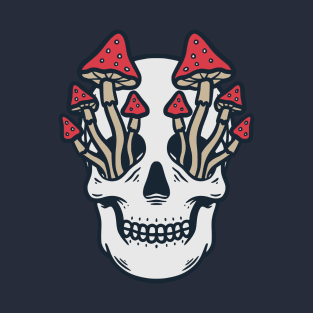 Mushroom Illustration on Skull Eyes T-Shirt