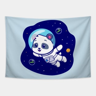 Cute Panda Astronaut Floating In Space Cartoon Tapestry