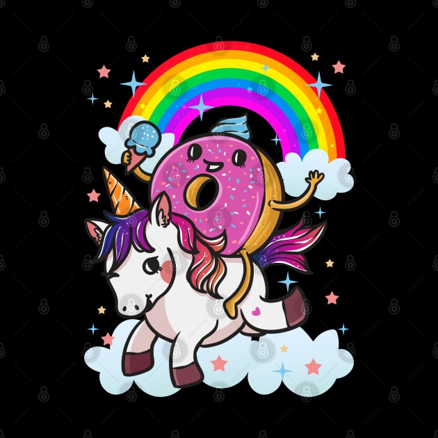 Donut Riding Unicorn Cute by E