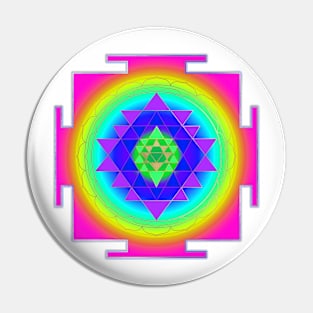 Sri Yantra Mandala, Neon Pink+Faux Gold Accent Pin