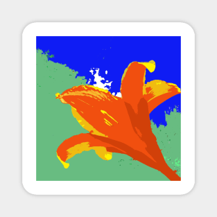 Daylily in orange, blue, green, digitally modified photo Magnet