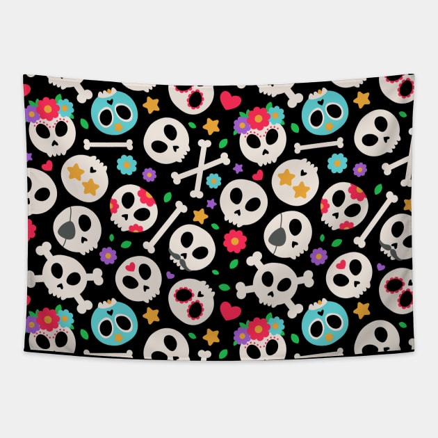 Cute Painted Skull and Bones Tapestry by Made In Kush