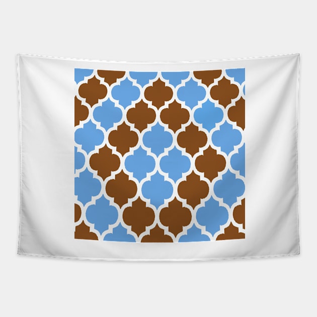 MOROCCAN BROWN AND BLUE PATTERN Tapestry by Overthetopsm