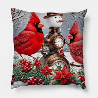 Wonderful Steampunk Snowman with birds Pillow