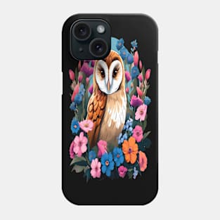 Cute European Barn Owl Surrounded by Bold Vibrant Spring Flowers Phone Case