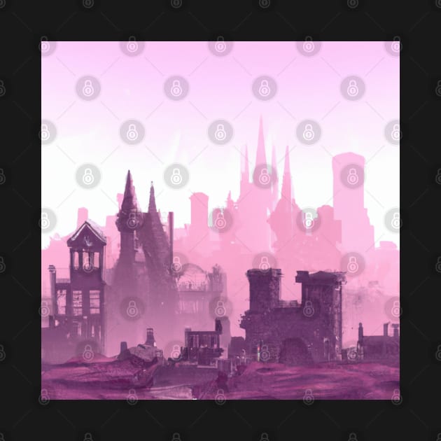 Synthwave Medieval City Landscape With a Purple and Pink Skyline by FanciiFrog