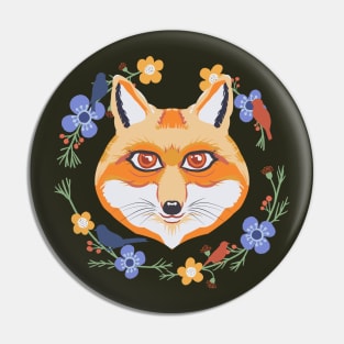 Floral fox head Pin