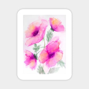 Pink poppies watercolor painting Magnet