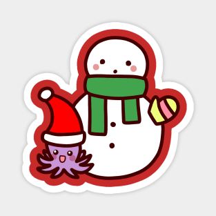 Christmas Octopus and Snowman Magnet